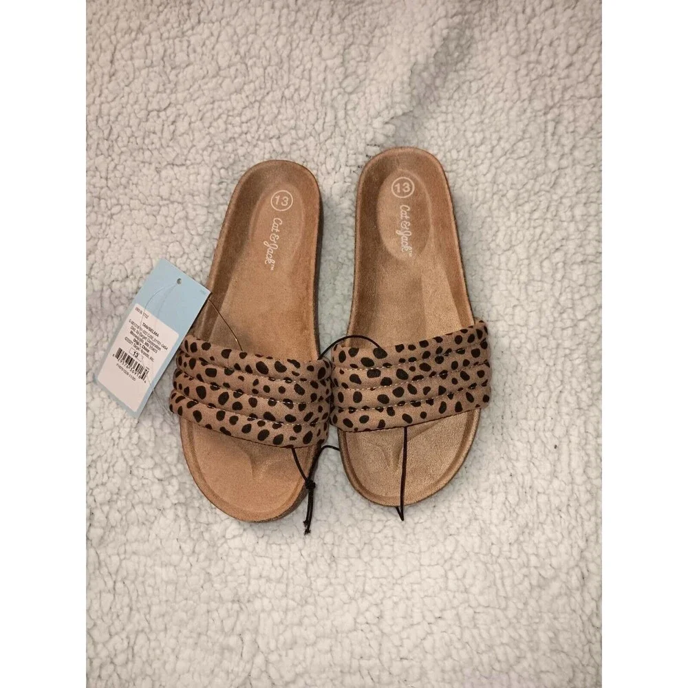 Cat & Jack Girls Summer Sandals Slide-On Size 13 Leopard Brown